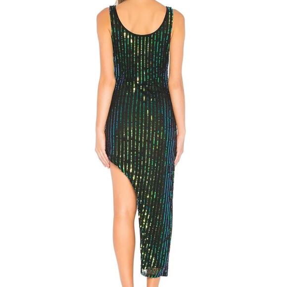 h:ours NWT Revolve Zafiro Sequin Green Iridescent Asymmetric Hem Midi Dress - Picture 5 of 10